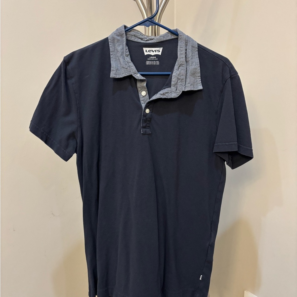 Levi's Men's Dark Blue Polo Shirt with Gray Collar